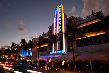 The Breakwater on Ocean Drive, Miami Beach, at twilight